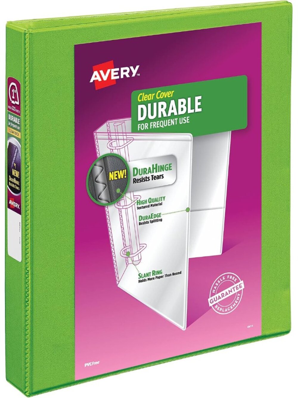 Durable View 3 Ring Binder, 1" Slant Rings, 1 Chartreuse Binder